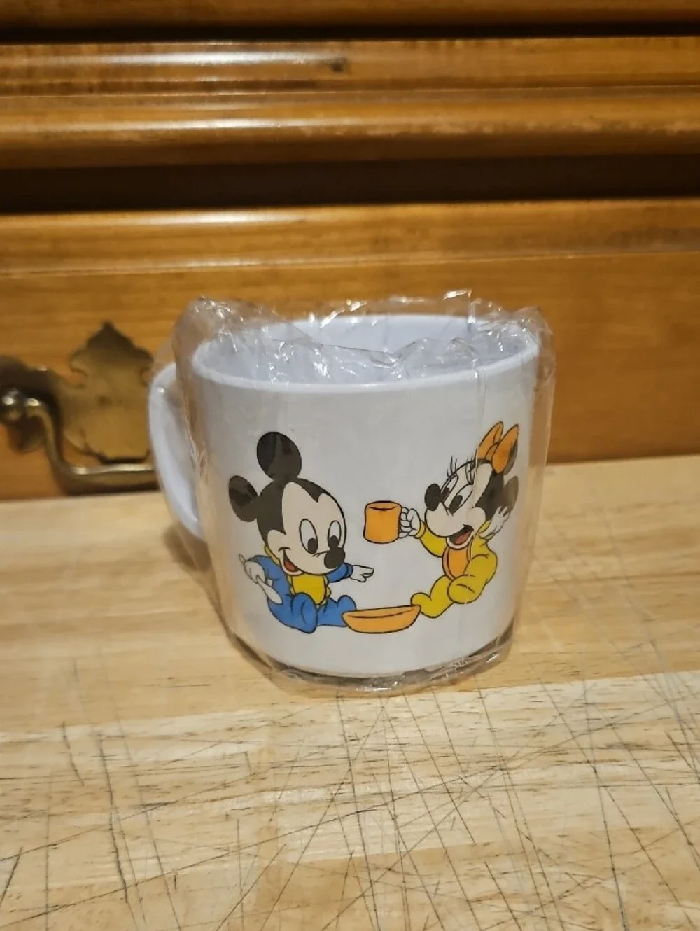 VTG 1984 Disney Cup White Plastic Baby Mickey Minnie Mouse Donald Duck Mug